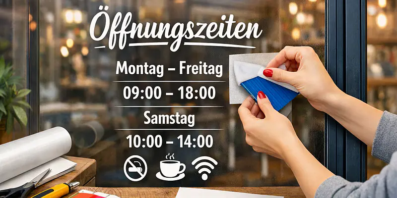 Öffnungszeiten als Klebefolie bestellen